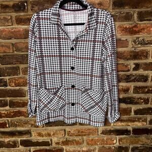 Cuddl Duds White Houndstooth Plaid Button Down Soft Knit Shirt Women's Size XS